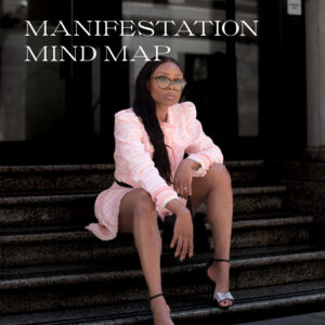 Cover image for the I AM Success Manifestation Mind Map featuring Bess Obarotimi seated on marble steps in a soft pink outfit, looking poised and reflective.